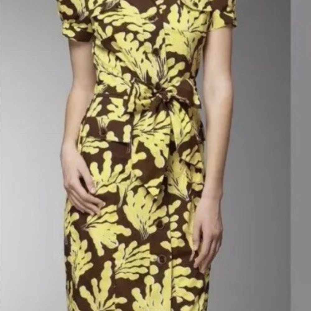 DIANE VON FURSTENBERG DVF Clio Shirt Dress Floral Yellow Brown White Ties Sz 2